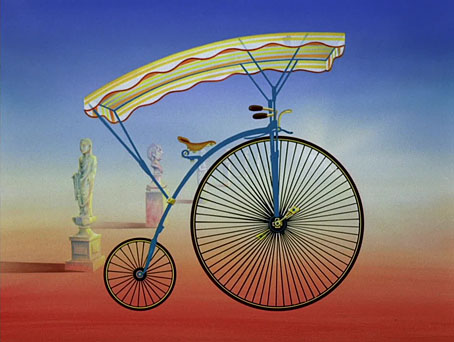 A drawing of a penny-farthing bicycle, take from the closing credits of the TV show “The Prisoner”