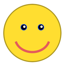 A similar face with small white circles inside the block pupils, showing the reflection of light on the eyes