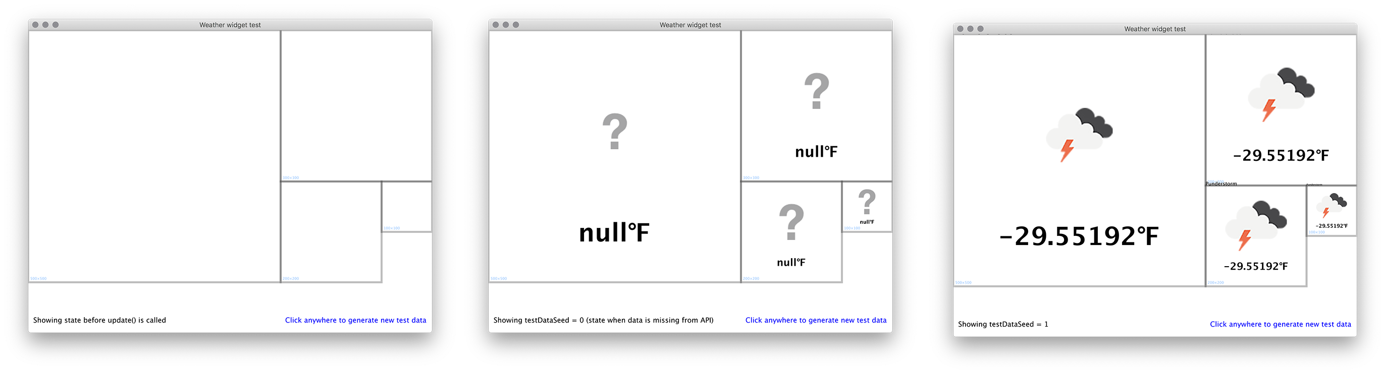 Temperature widget showing bugs in various states