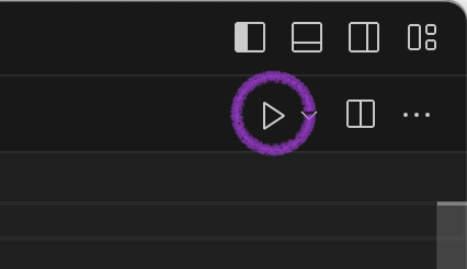 VS Code’s “run” button appears in the upper right of the window