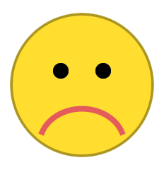 A similar face with the arc of the mouth vertically flipped to resemble a frown