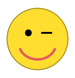 A face similar to the smiles above, but with the right eye replaced with a horizontal line to resemble a winking eye