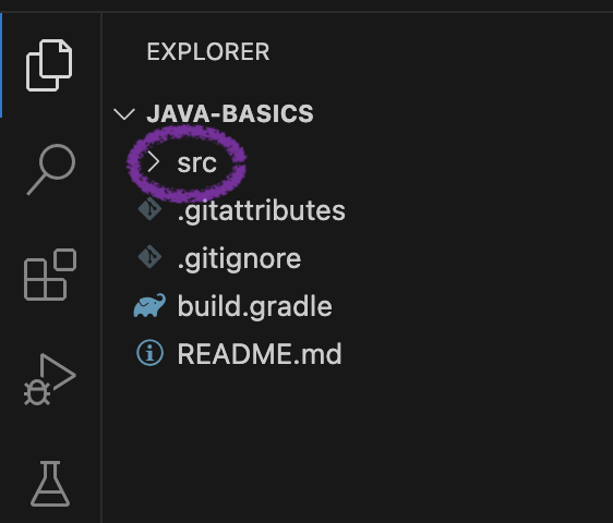 The “src” folder appears just underneath “java-basics”