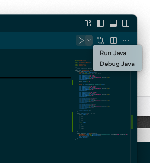 "run and debug Java" in the upper right